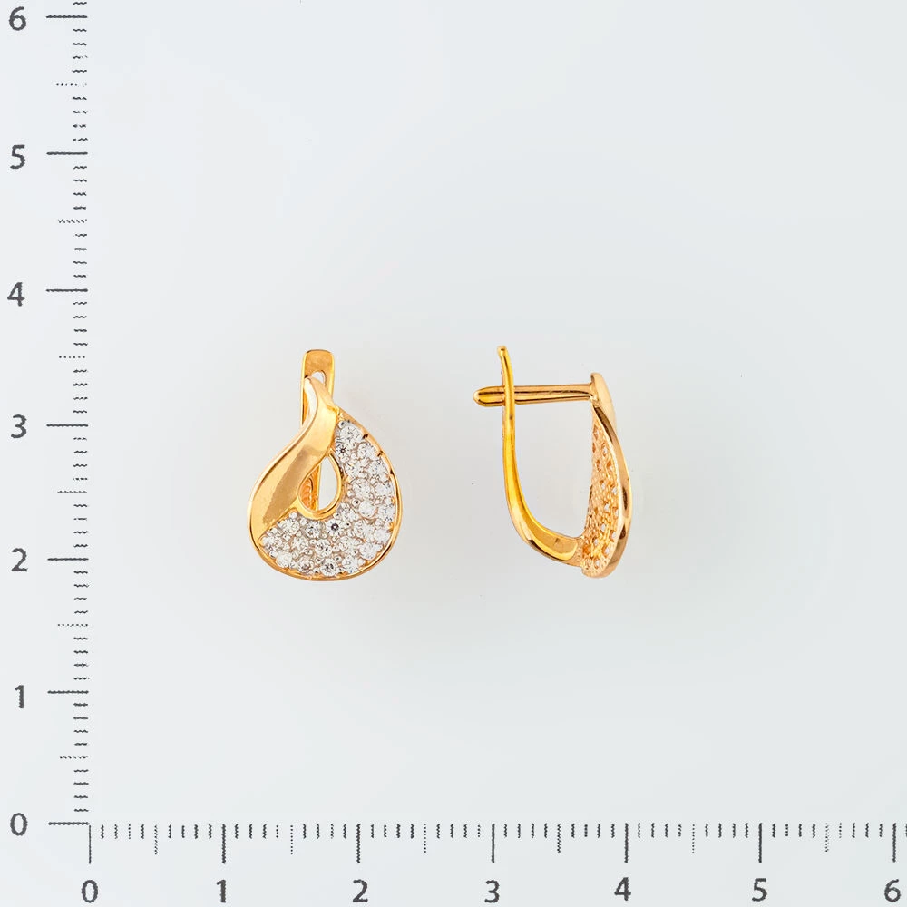 Серьги с фианитом из красного золота 585 пробы