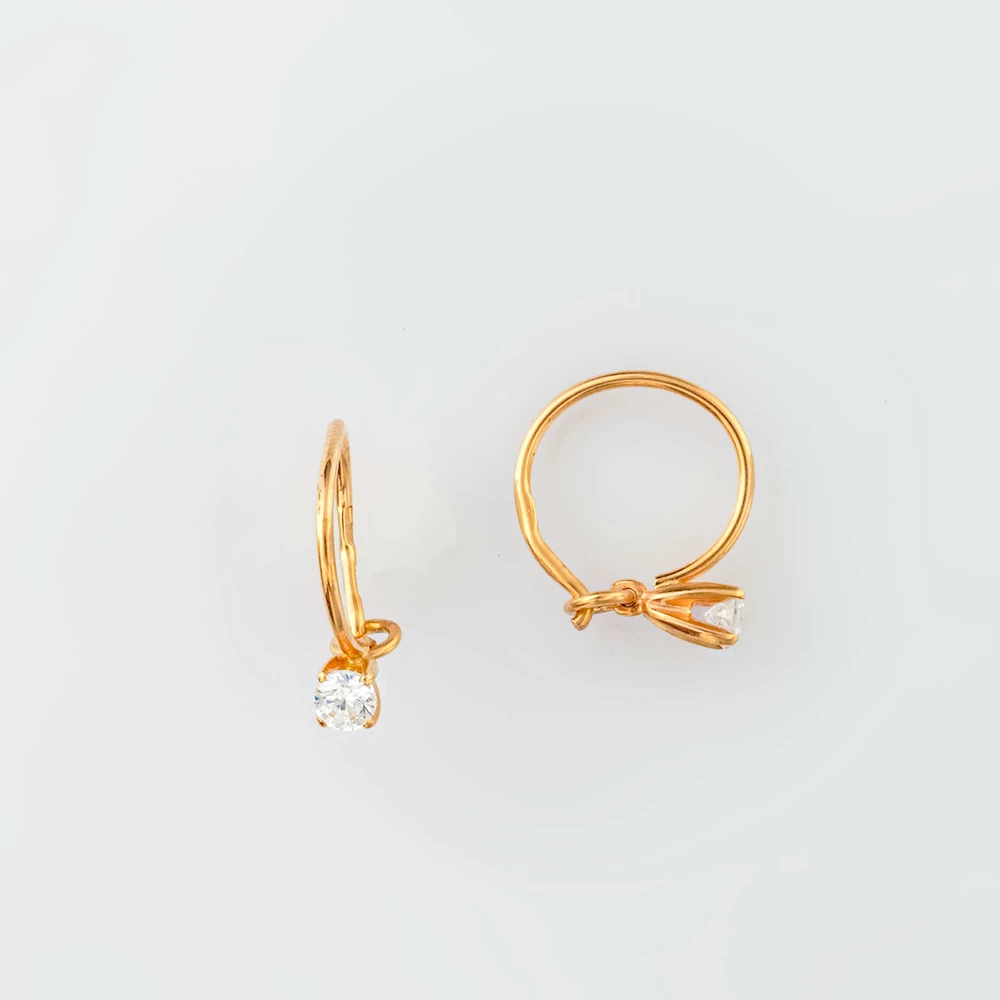 Серьги с фианитом из красного золота 585 пробы