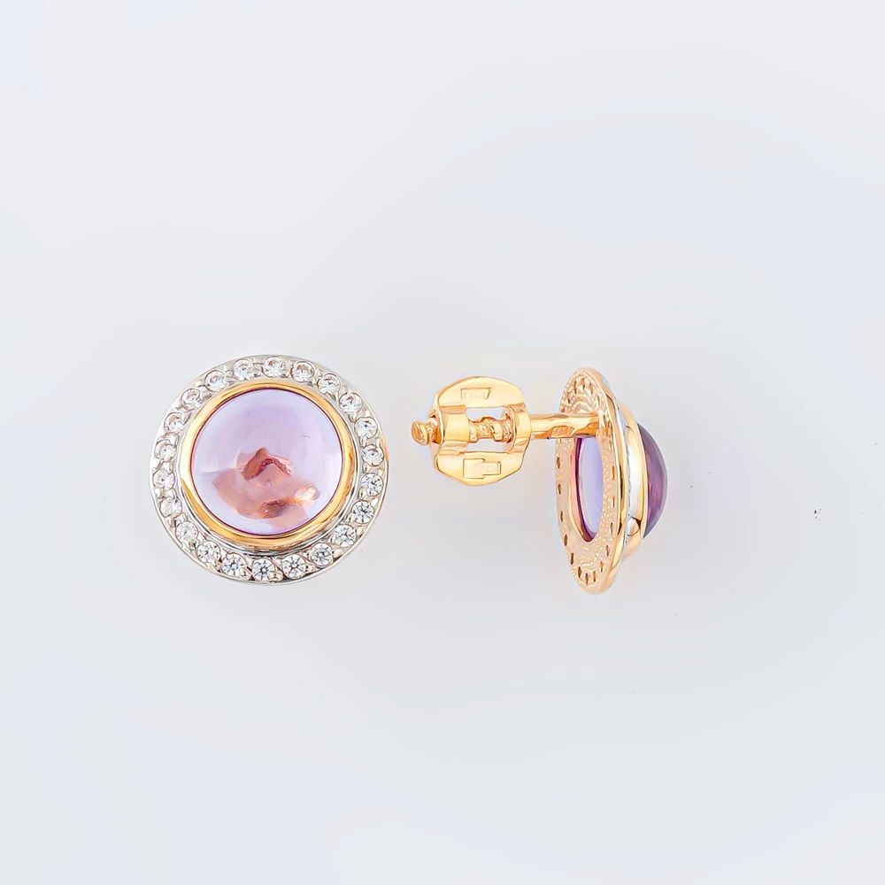 Серьги с фианитом из красного золота 585 пробы