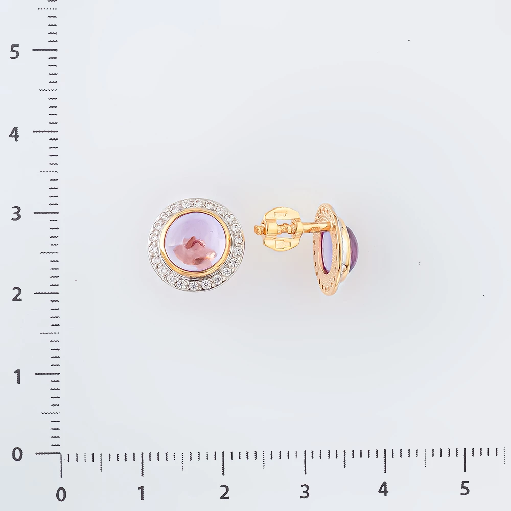 Серьги с фианитом из красного золота 585 пробы