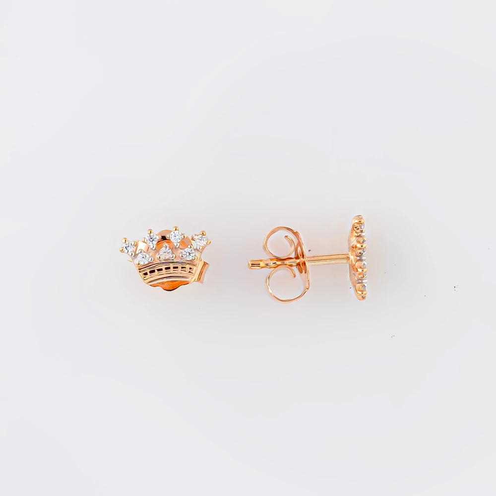 Серьги с фианитом из красного золота 585 пробы