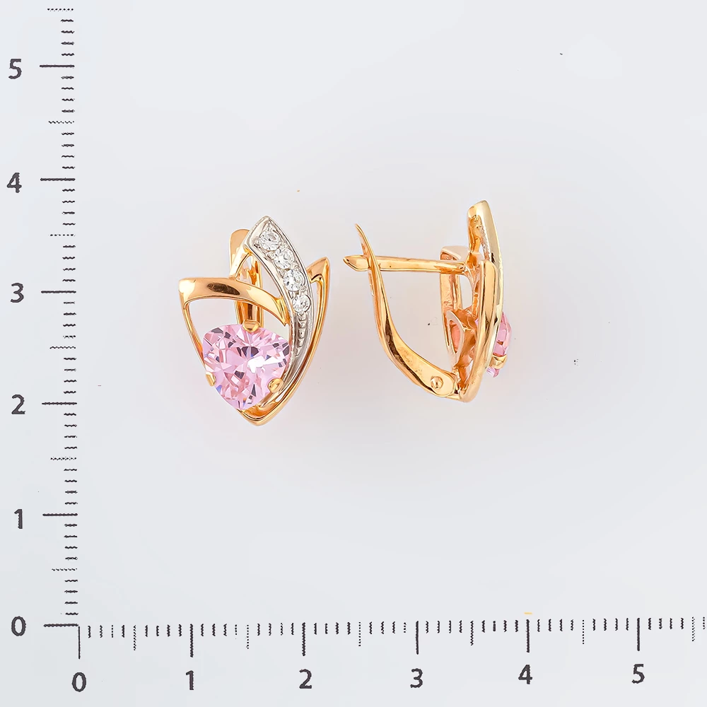 Серьги с фианитом из красного золота 585 пробы