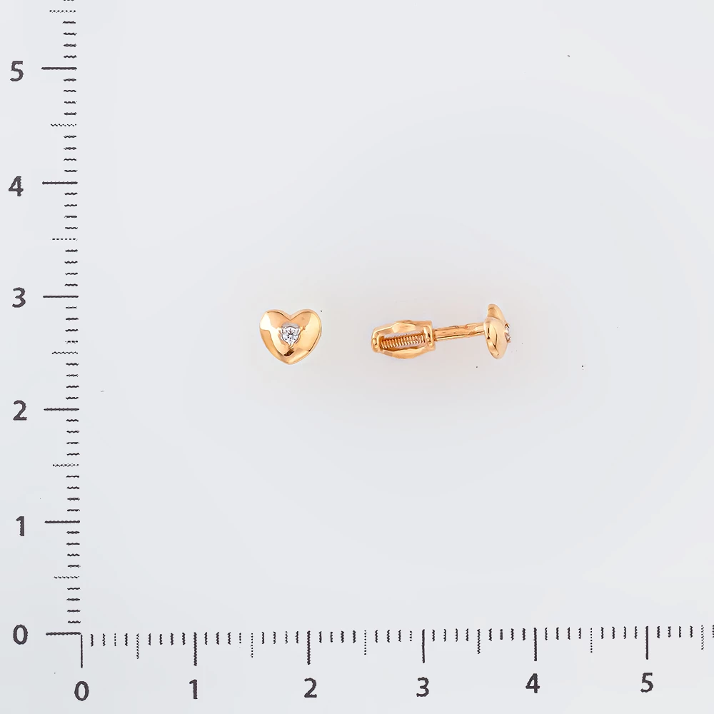 Серьги с фианитом из красного золота 585 пробы