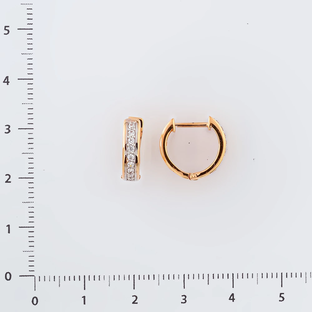 Серьги конго с фианитом из красного золота 585 пробы