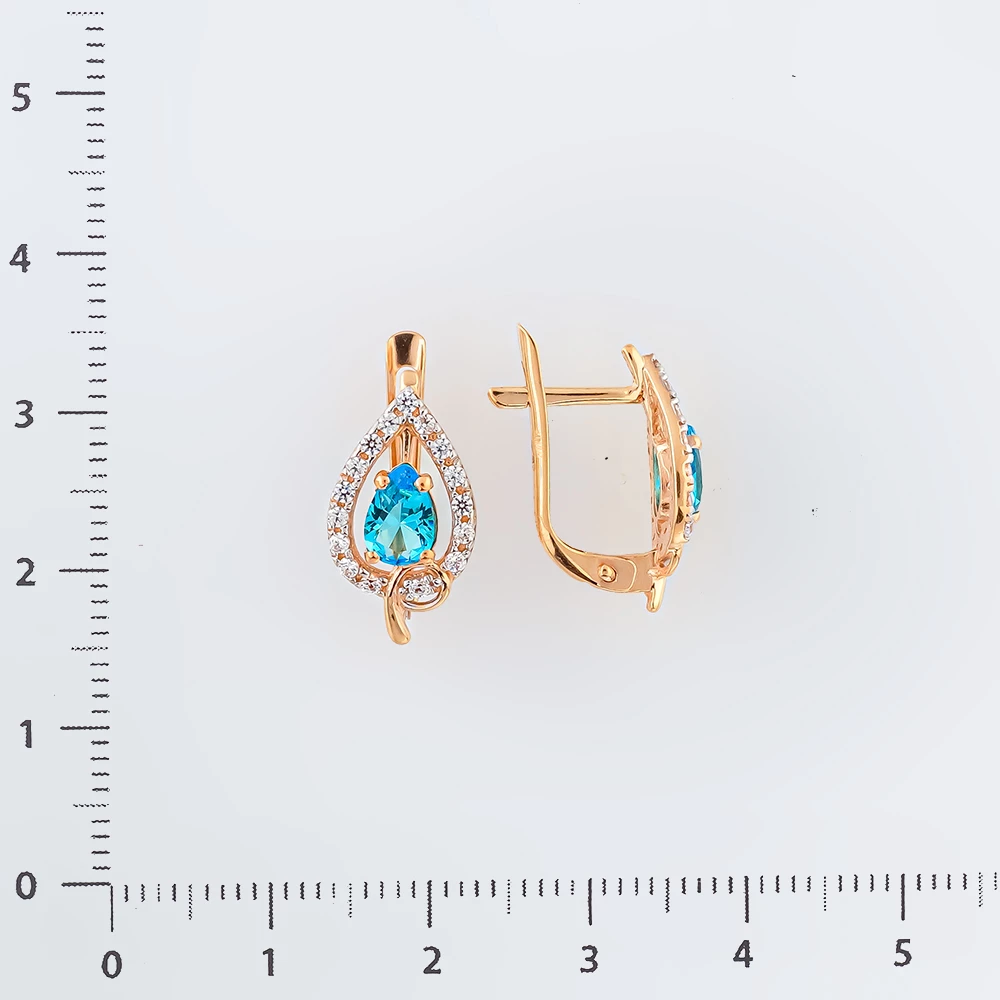 Серьги с фианитом из красного золота 585 пробы