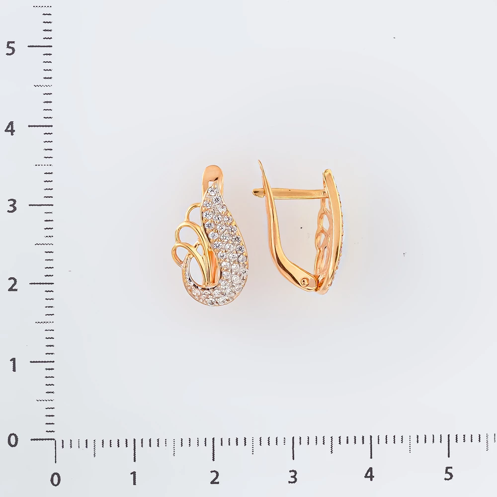 Серьги с фианитом из красного золота 585 пробы
