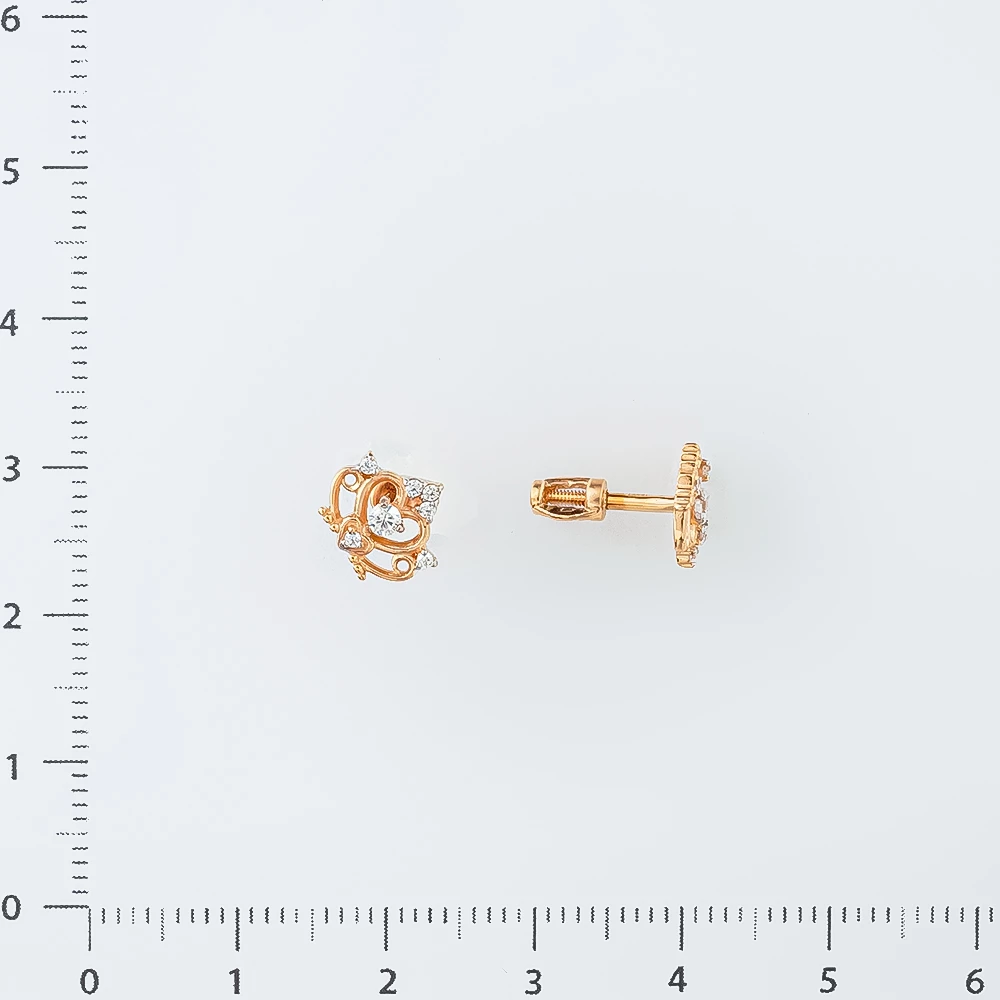 Серьги с фианитом из красного золота 585 пробы