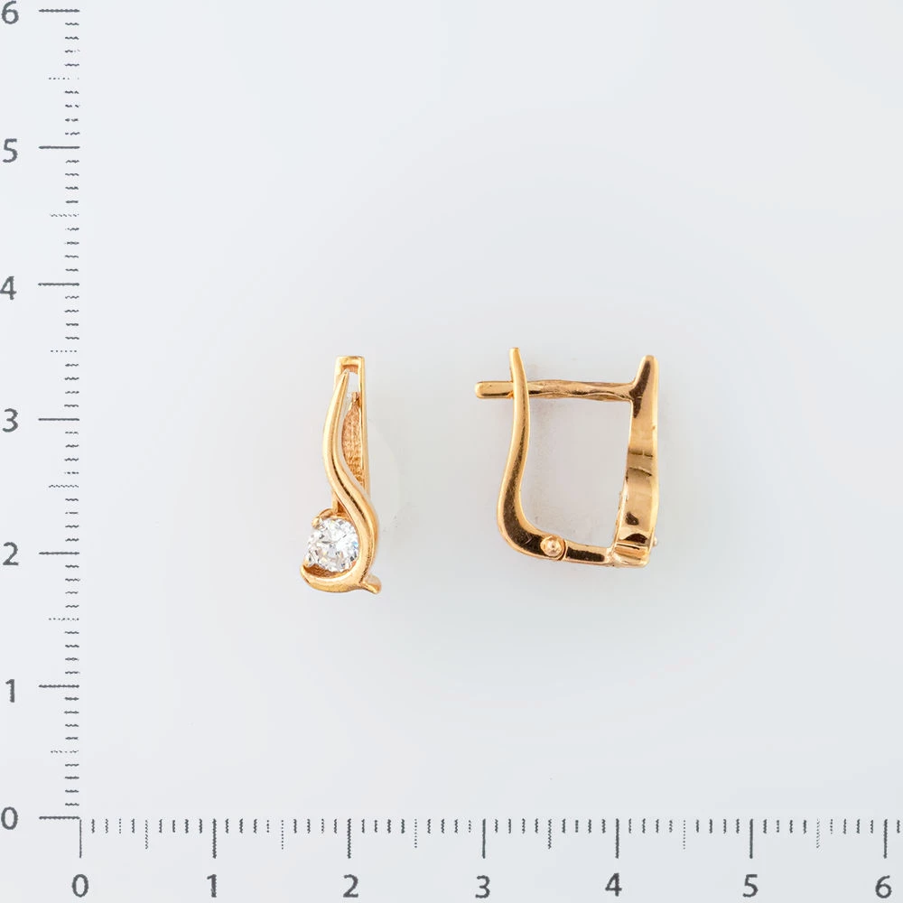 Серьги с фианитом из красного золота 585 пробы