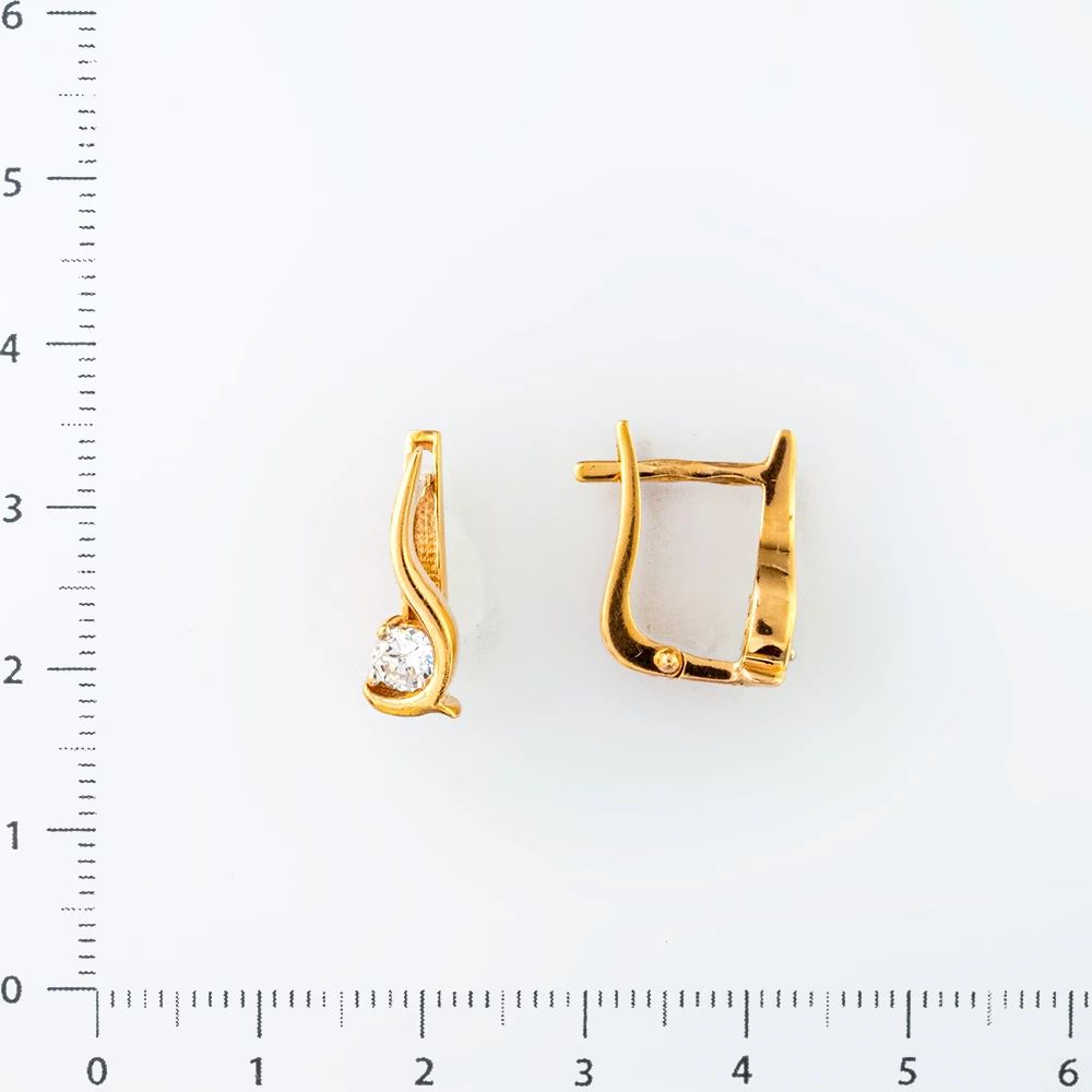 Серьги с фианитом из красного золота 585 пробы