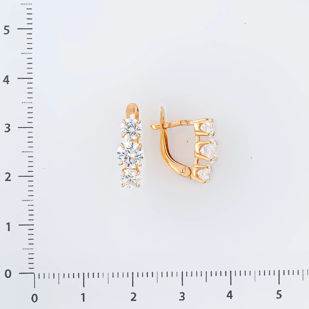 Серьги с фианитом из красного золота 585 пробы