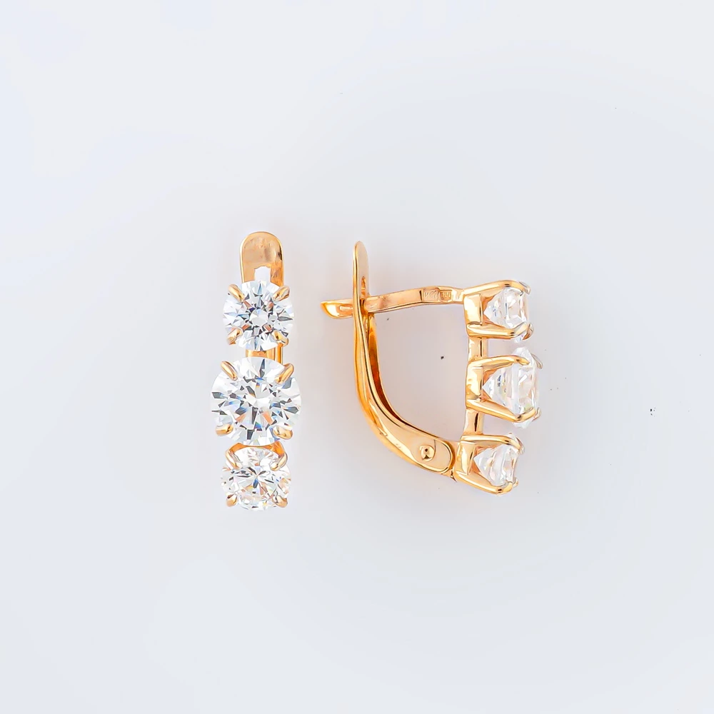 Серьги с фианитом из красного золота 585 пробы