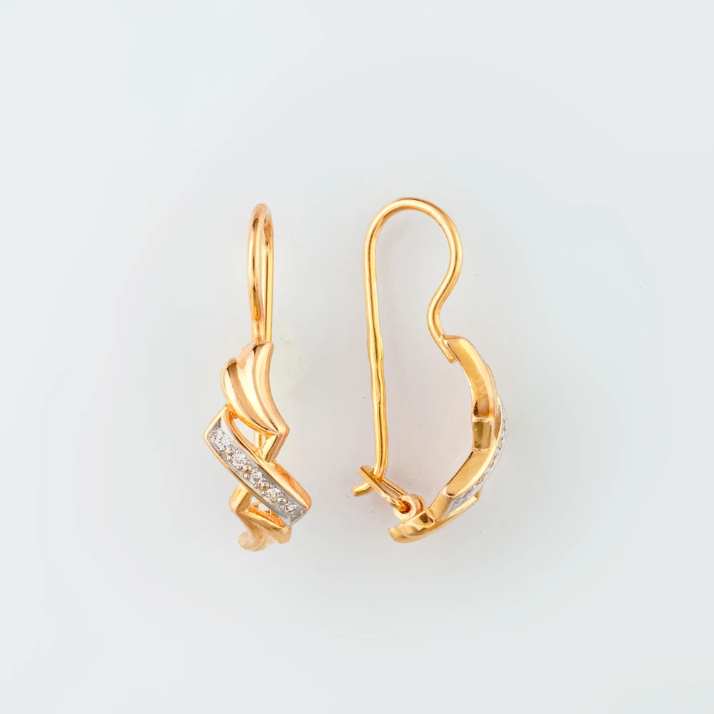 Серьги с фианитом из красного золота 585 пробы