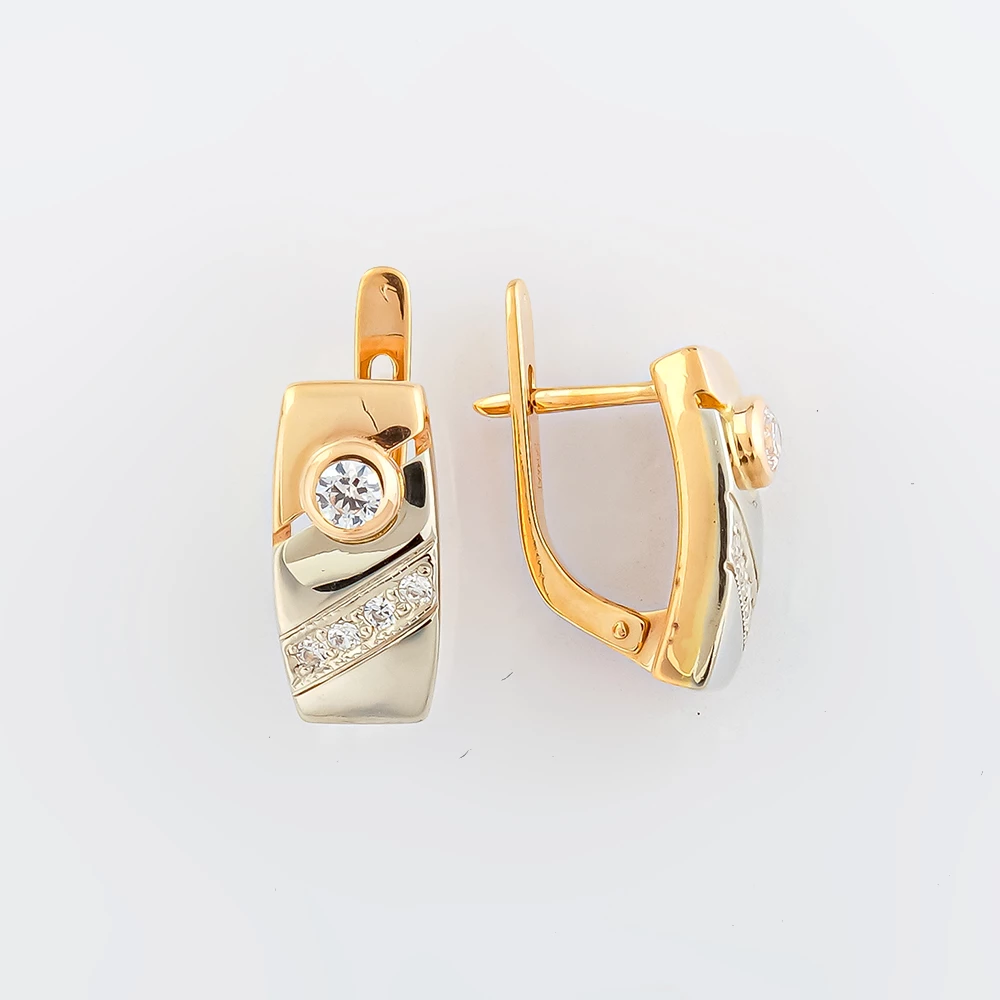 Серьги с фианитом из красного золота 585 пробы