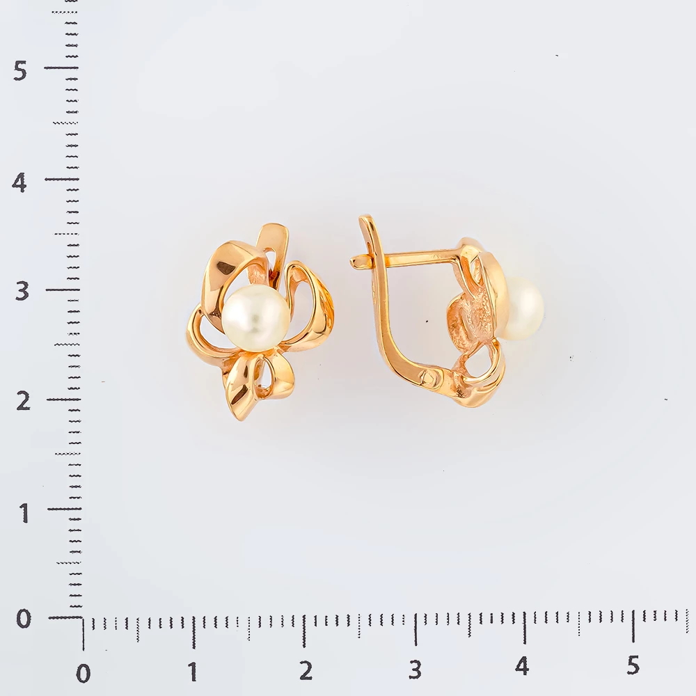 Серьги с культивированным жемчугом из красного золота 585 пробы