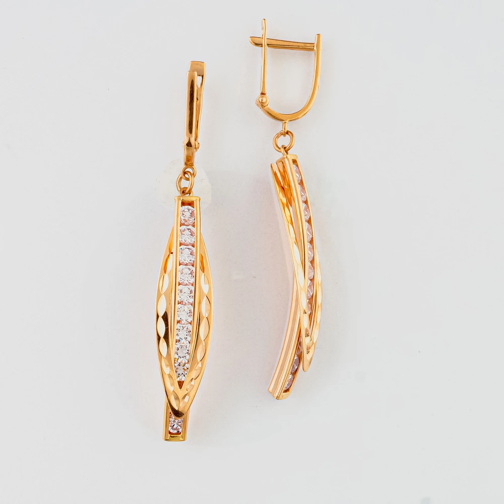 Серьги с фианитом из красного золота 585 пробы