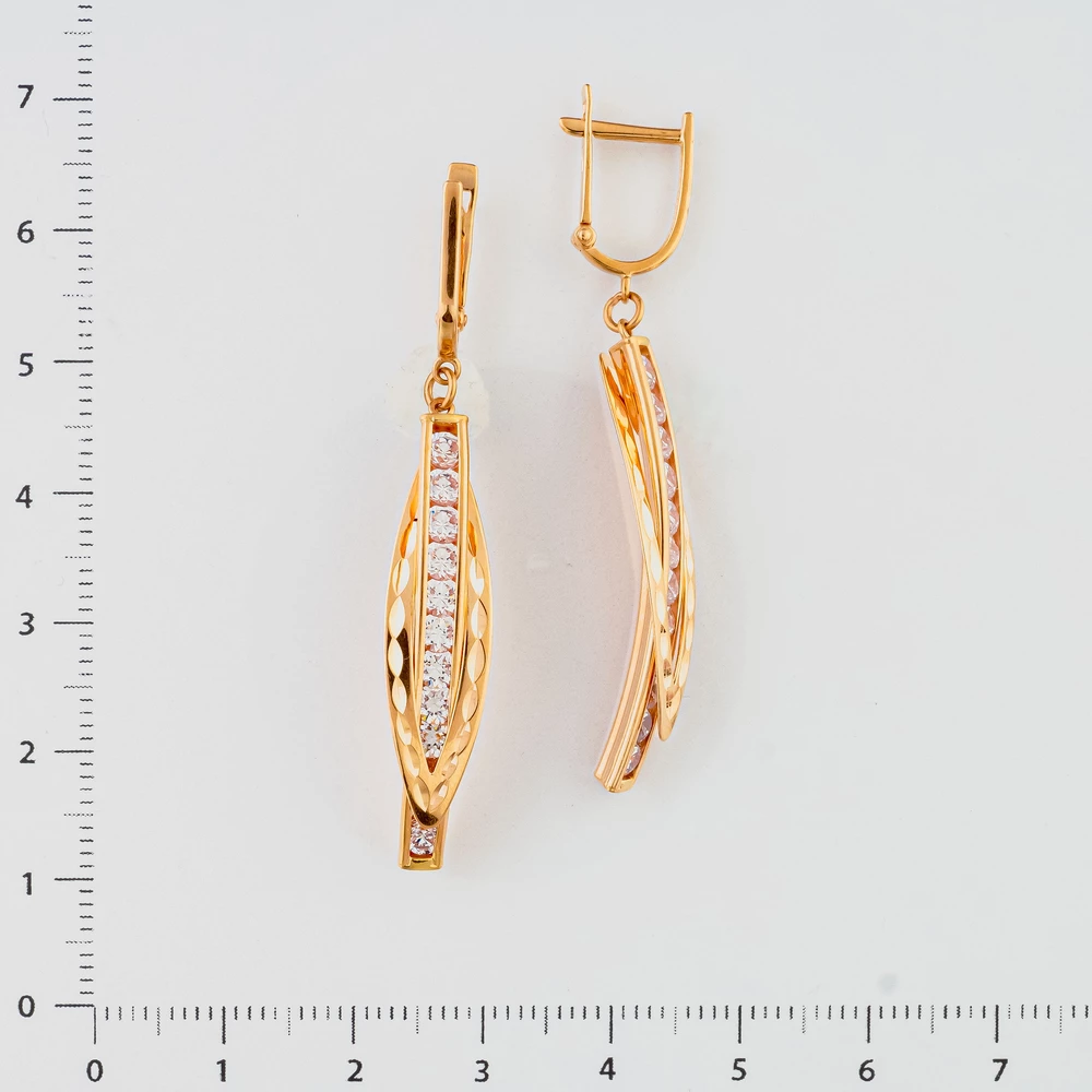 Серьги с фианитом из красного золота 585 пробы