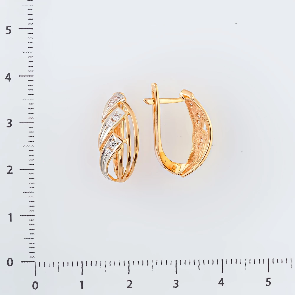 Серьги с фианитом из красного золота 585 пробы