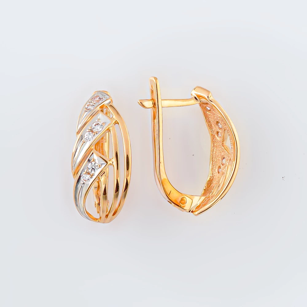 Серьги с фианитом из красного золота 585 пробы