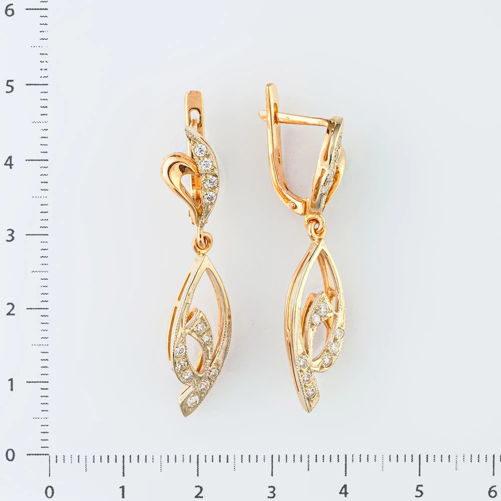 Серьги с фианитом из красного золота 585 пробы