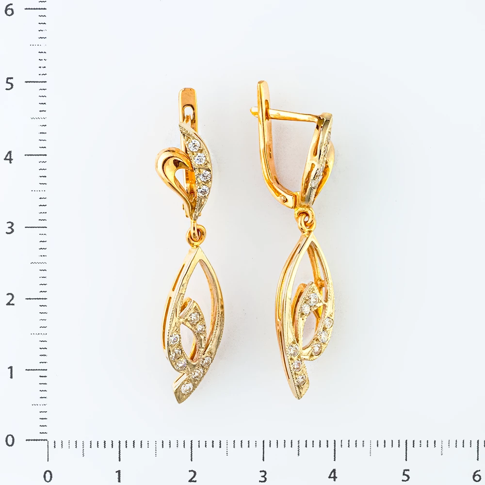 Серьги с фианитом из красного золота 585 пробы