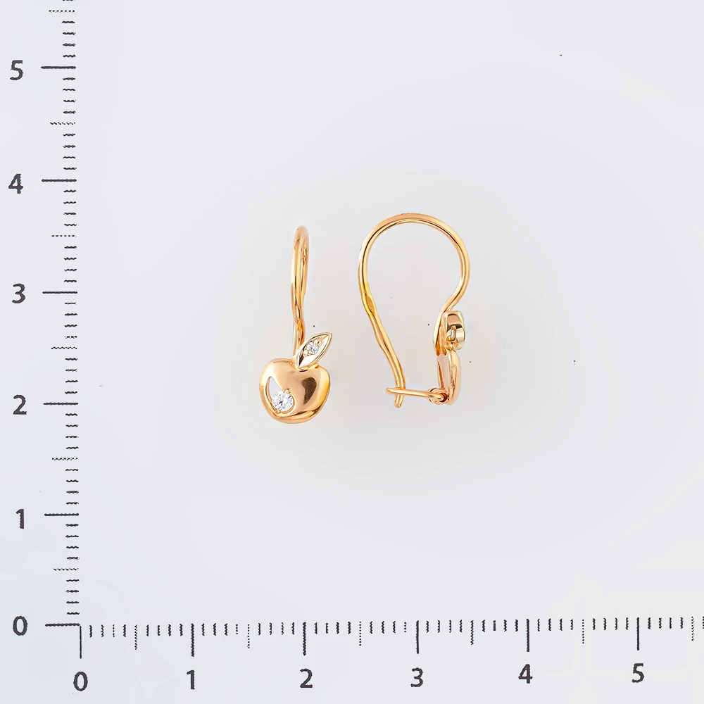 Серьги с фианитом из красного золота 585 пробы