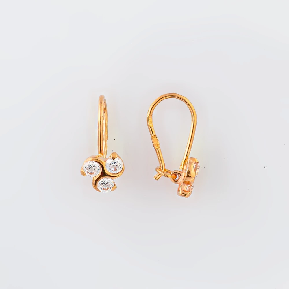 Серьги с фианитом из красного золота 585 пробы