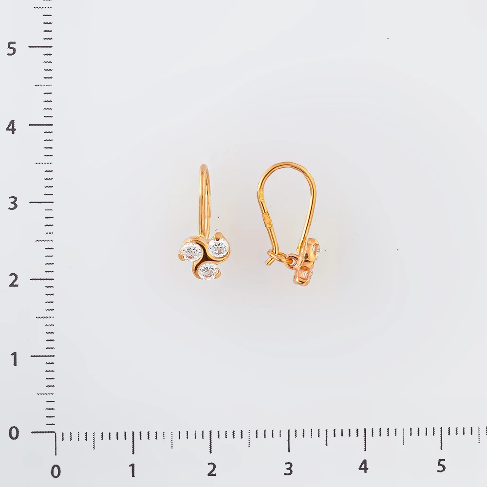 Серьги с фианитом из красного золота 585 пробы