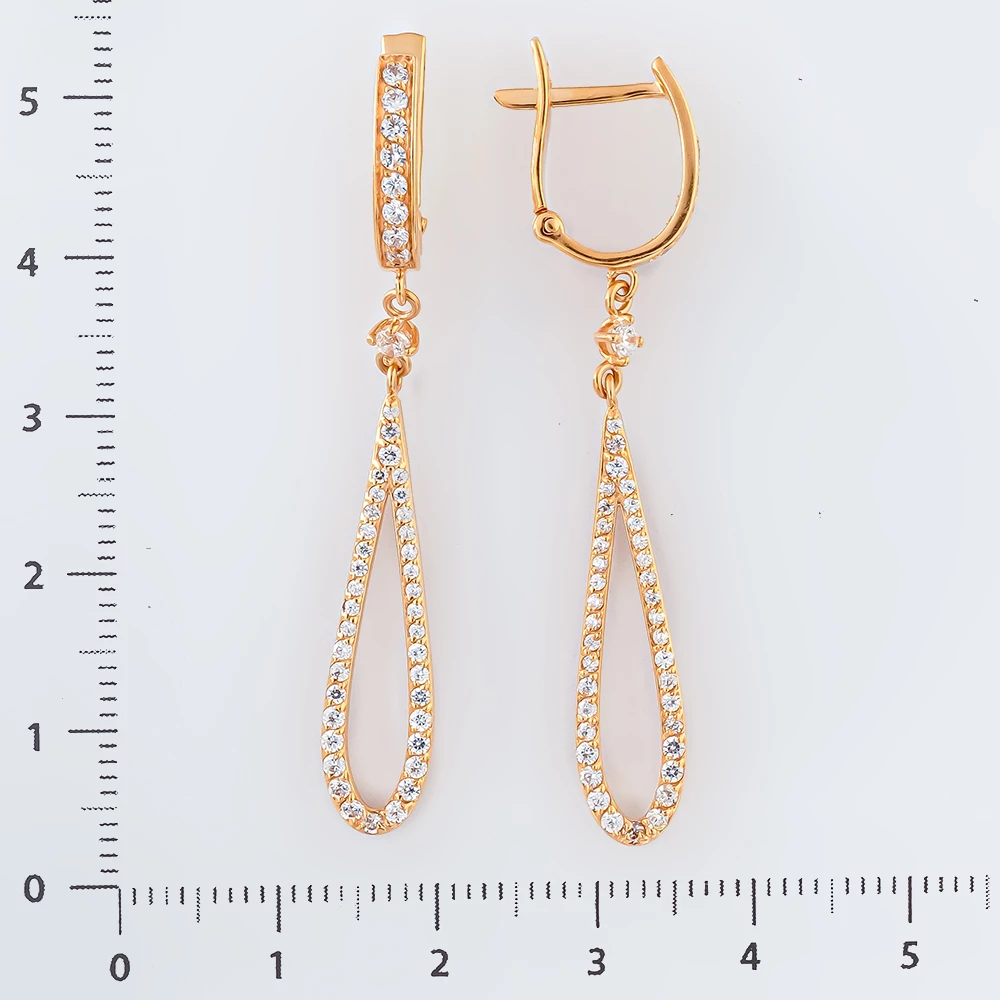 Серьги с фианитом из красного золота 585 пробы