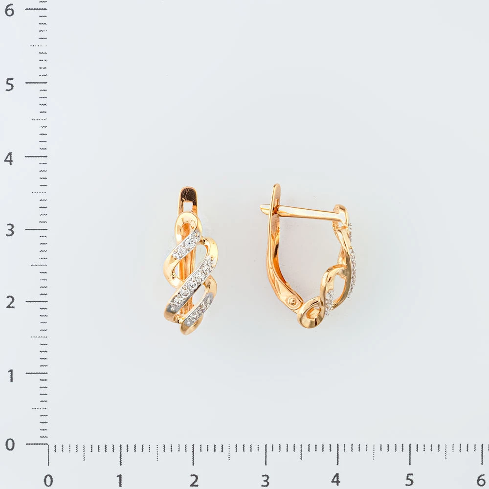 Серьги с фианитом из красного золота 585 пробы