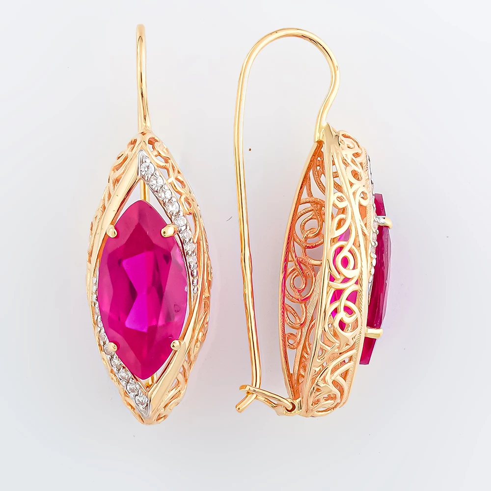 Серьги с фианитом из красного золота 585 пробы