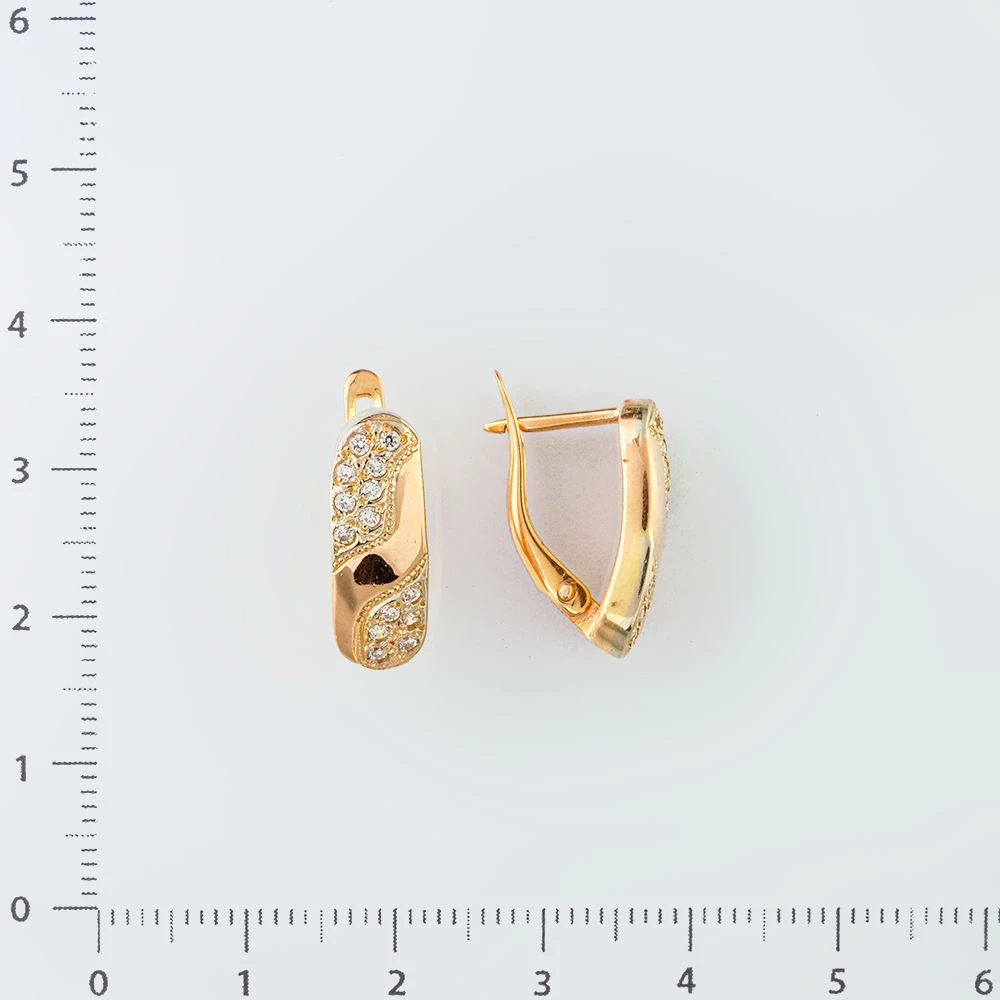 Серьги с фианитом из красного золота 585 пробы