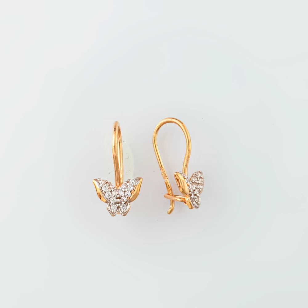 Серьги с фианитом из красного золота 585 пробы