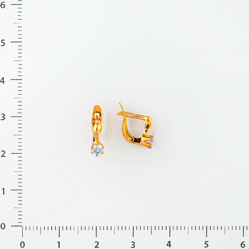 Серьги с фианитом из красного золота 585 пробы