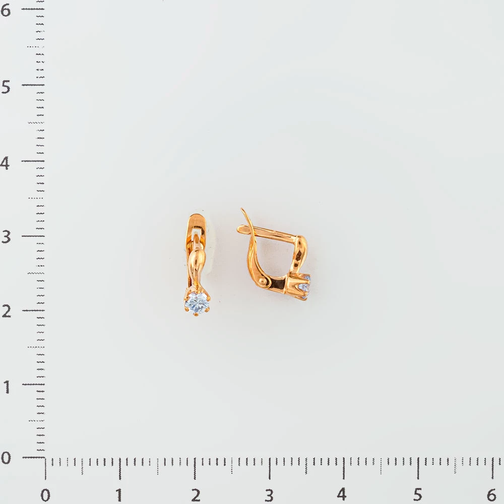 Серьги с фианитом из красного золота 585 пробы