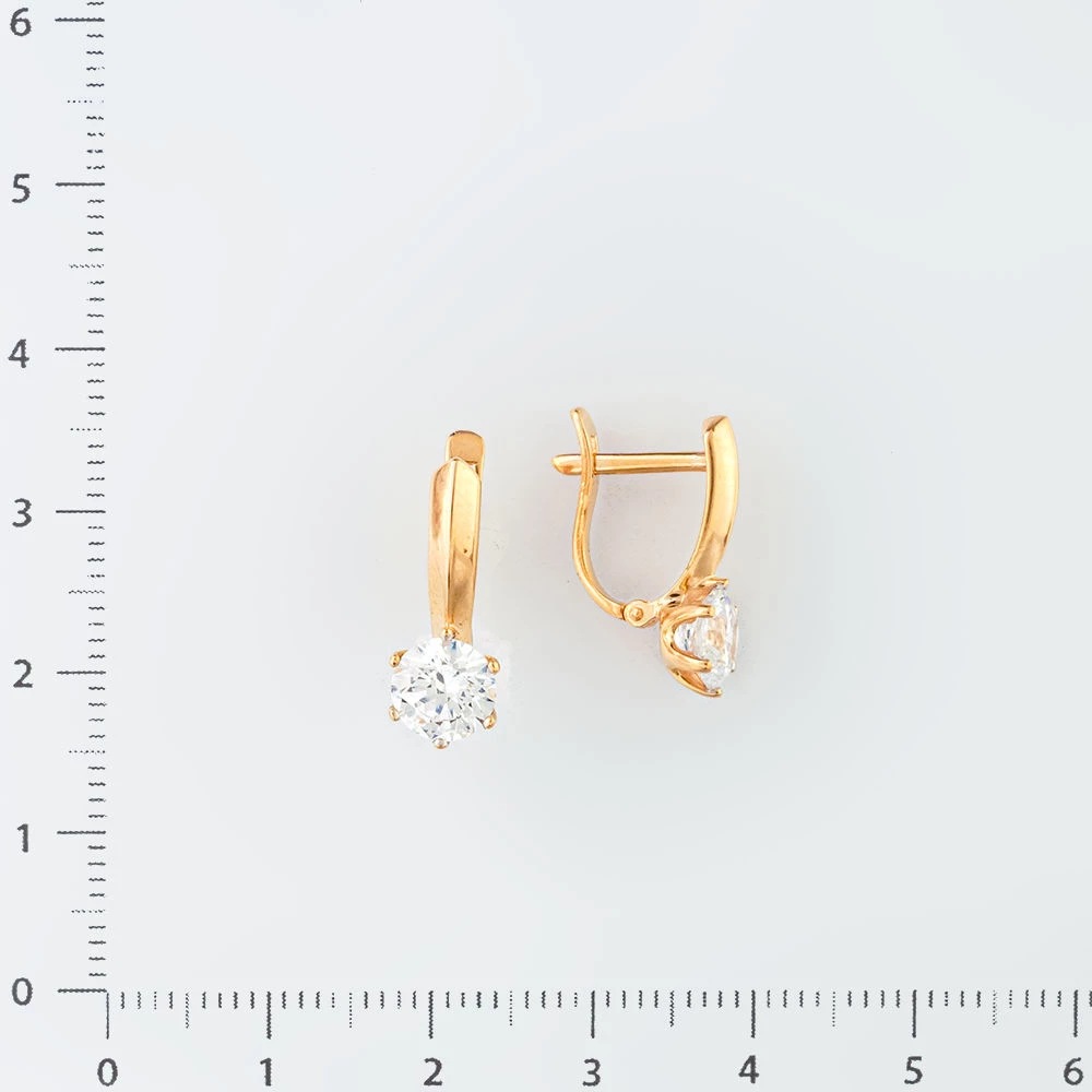 Серьги с фианитом из красного золота 585 пробы