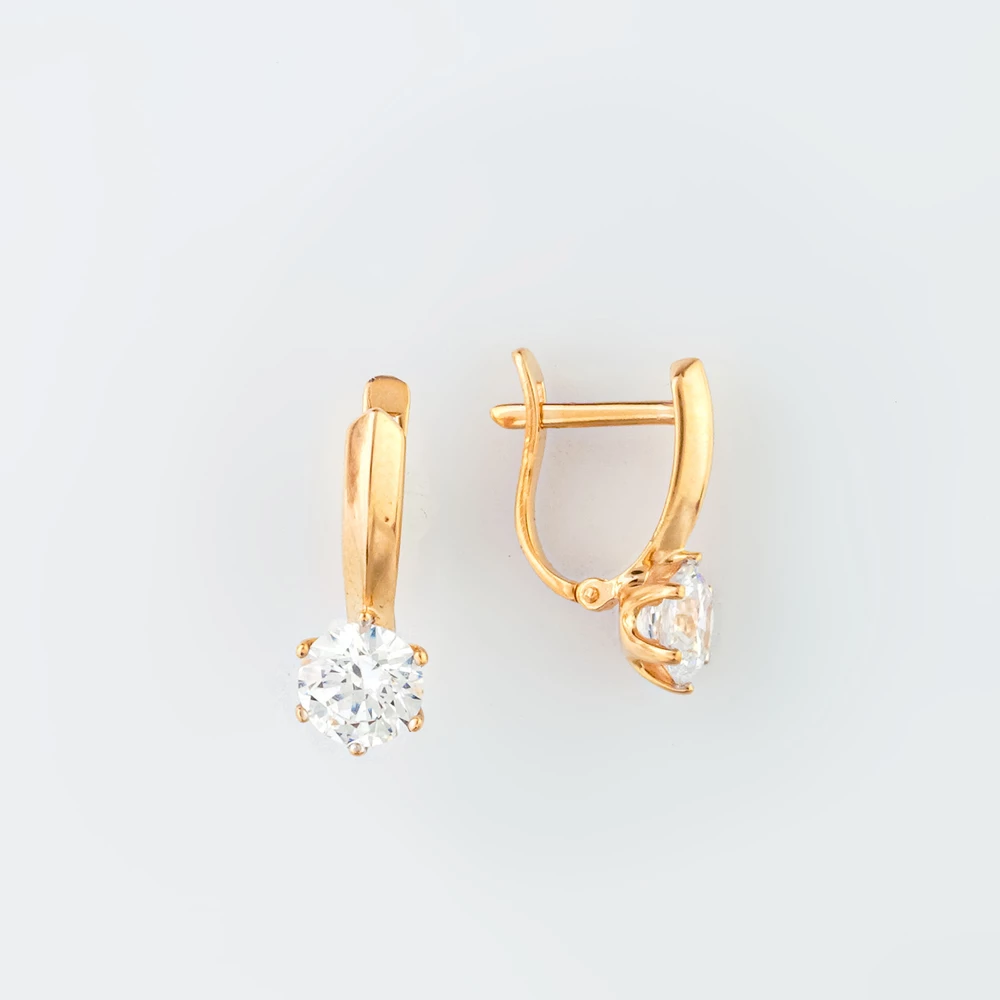 Серьги с фианитом из красного золота 585 пробы
