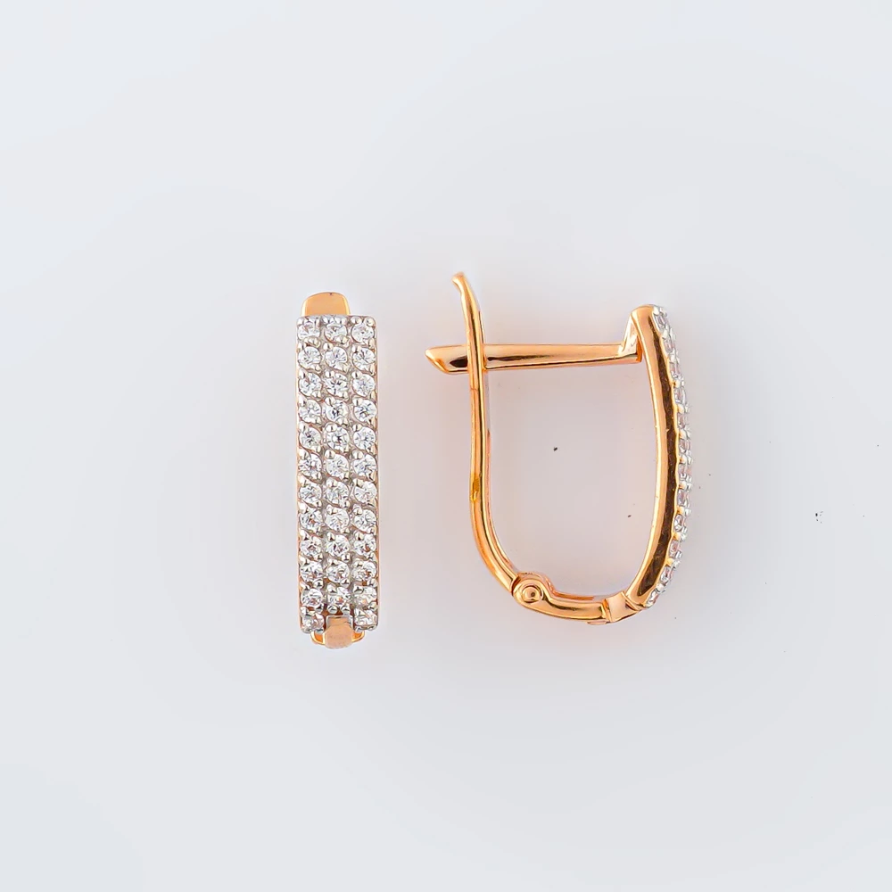 Серьги с фианитом из красного золота 585 пробы