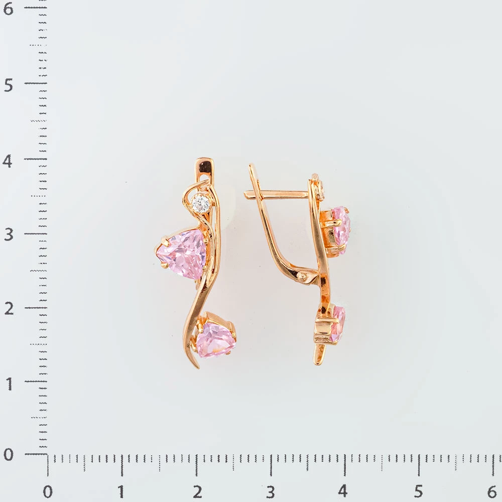 Серьги с фианитом из красного золота 585 пробы