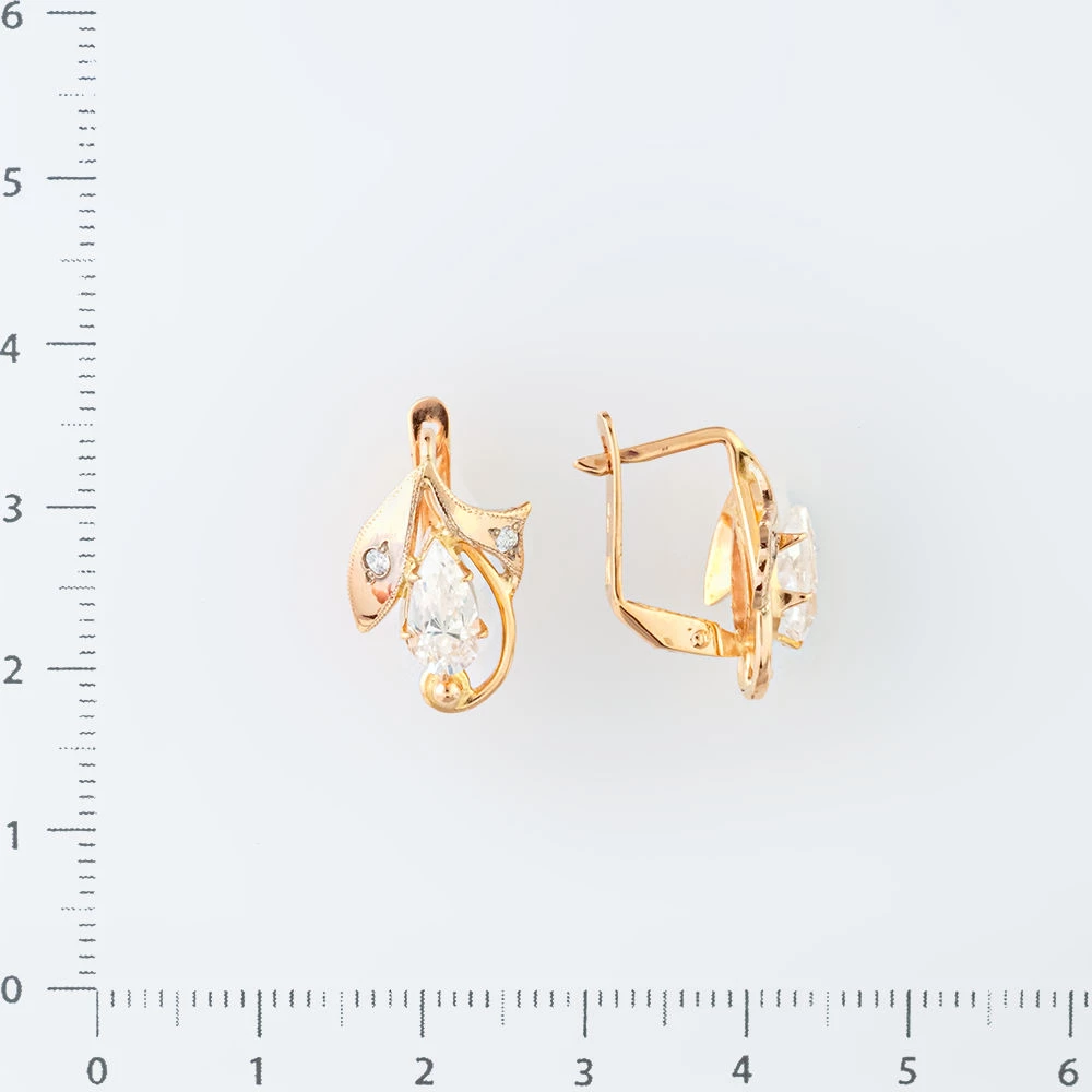 Серьги с фианитом из красного золота 585 пробы