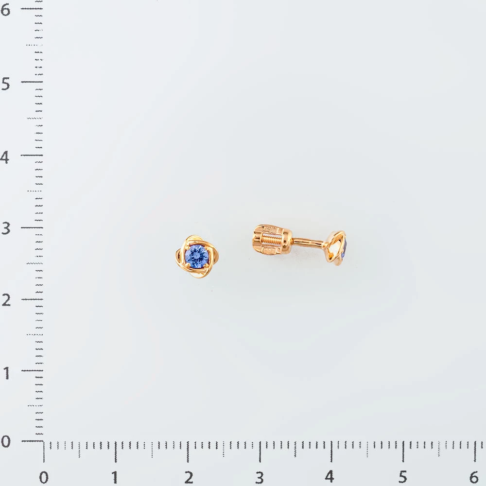 Серьги с фианитом из красного золота 585 пробы