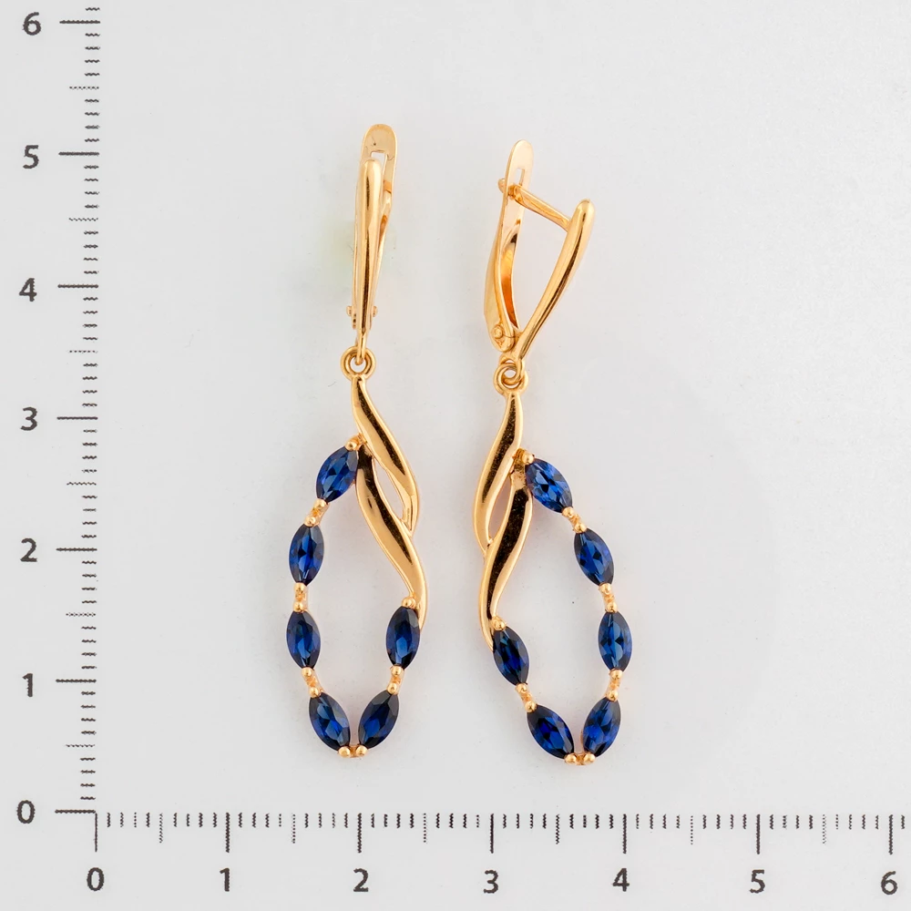 Серьги с сапфиром синтетическим из красного золота 585 пробы