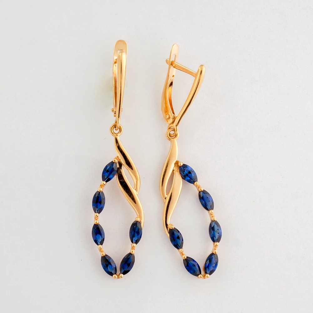 Серьги с сапфиром синтетическим из красного золота 585 пробы