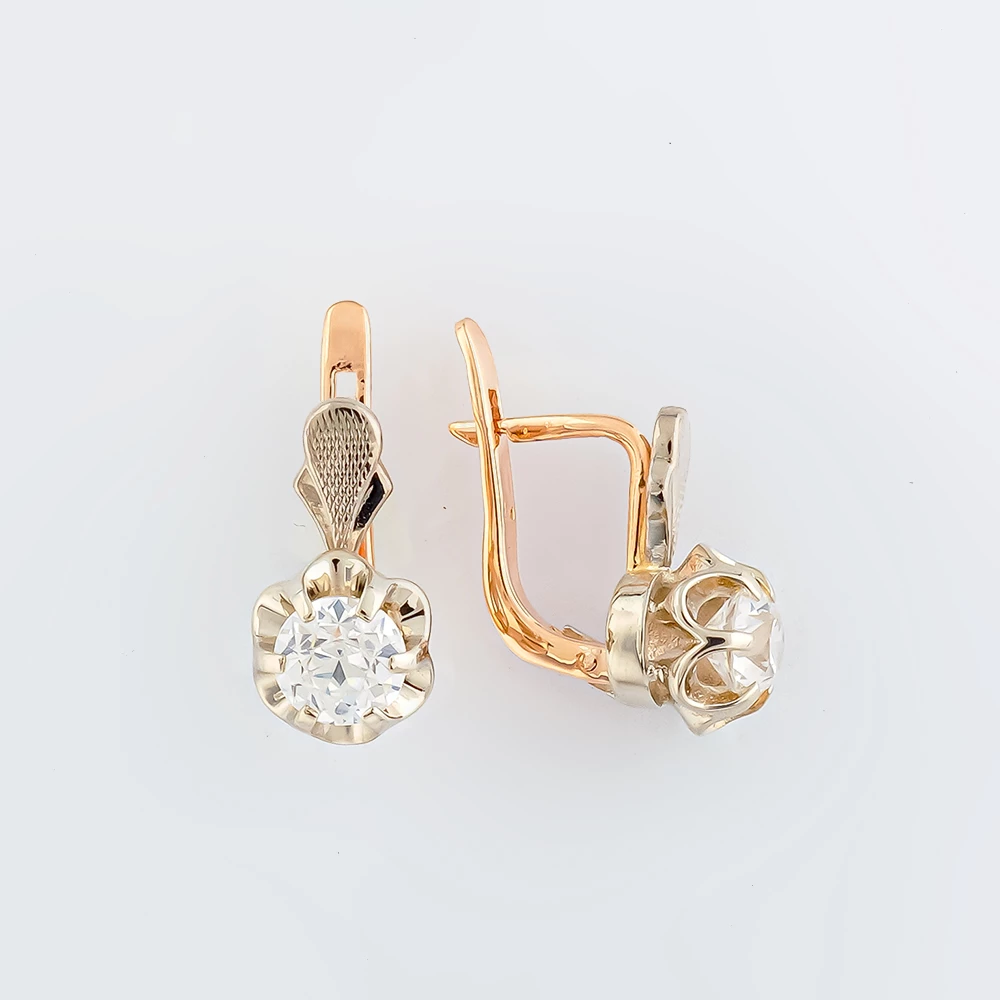 Серьги с фианитом из красного золота 583 пробы