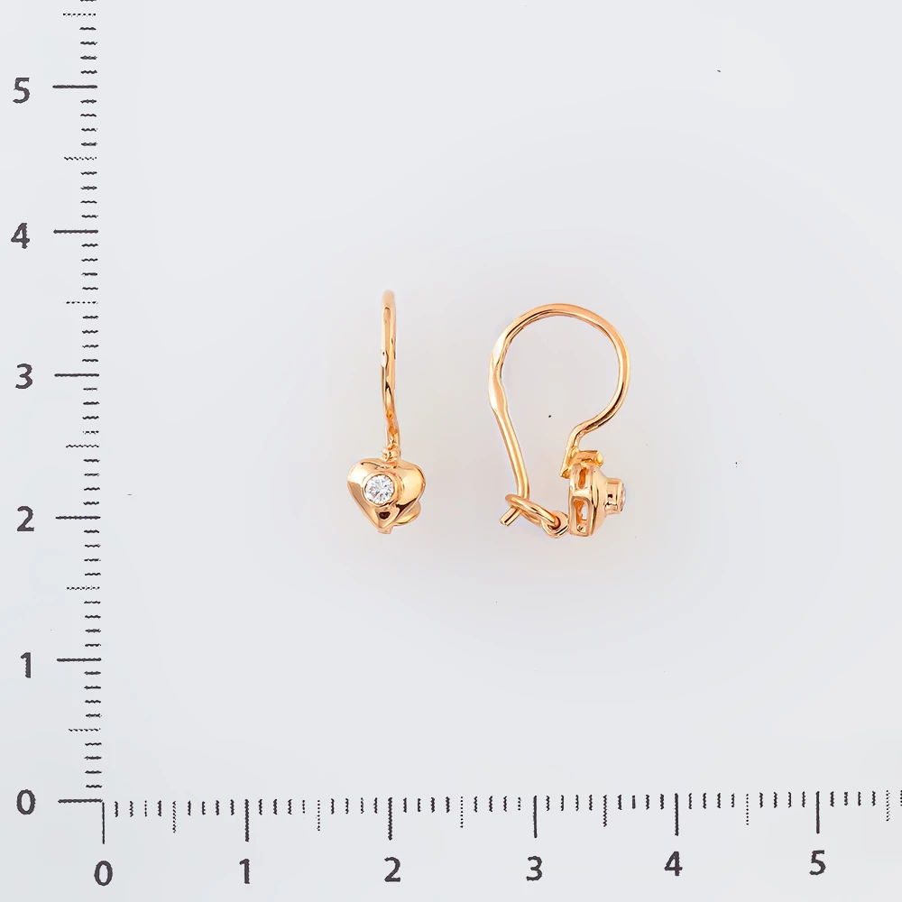 Серьги с фианитом из красного золота 585 пробы