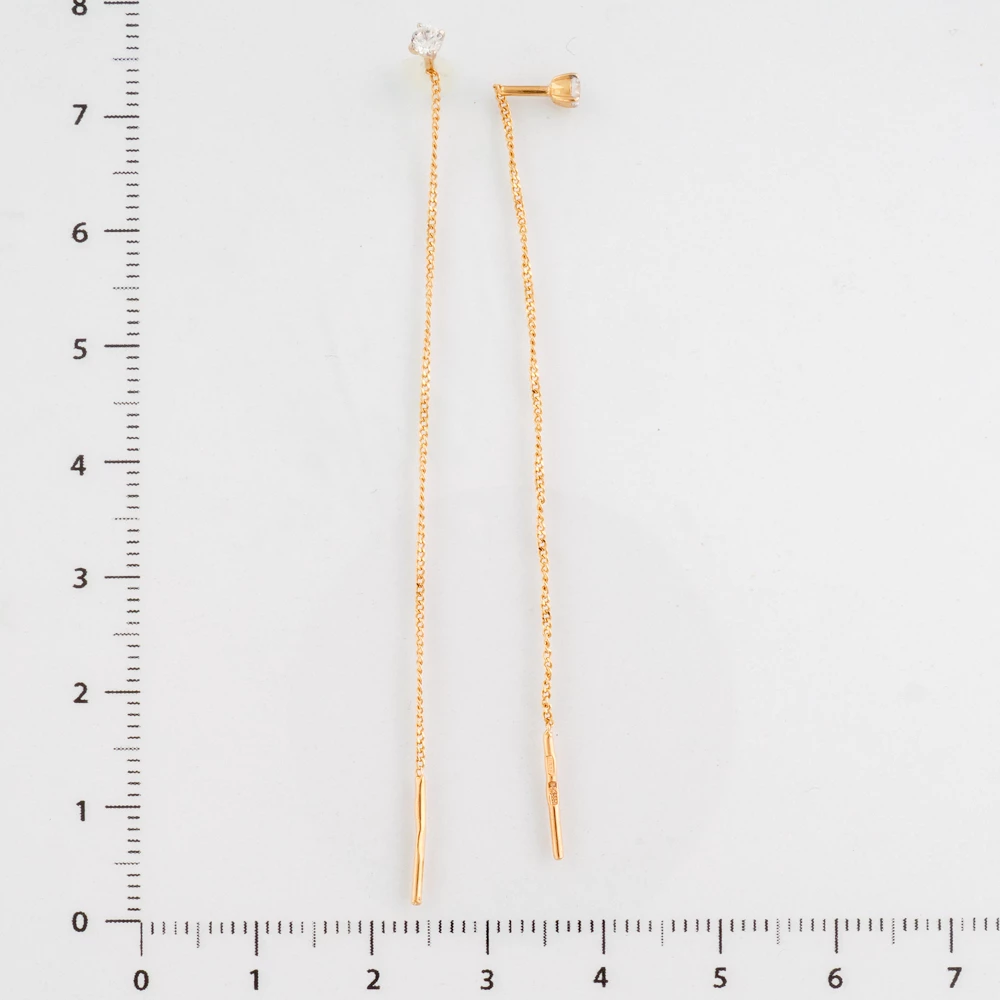 Серьги-продевки с фианитом из красного золота 585 пробы