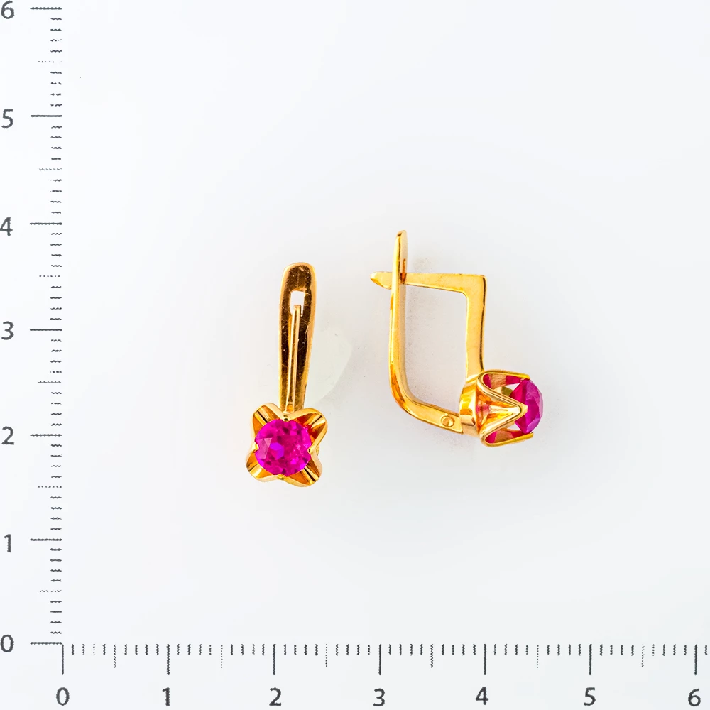 Серьги с фианитом из красного золота 583 пробы
