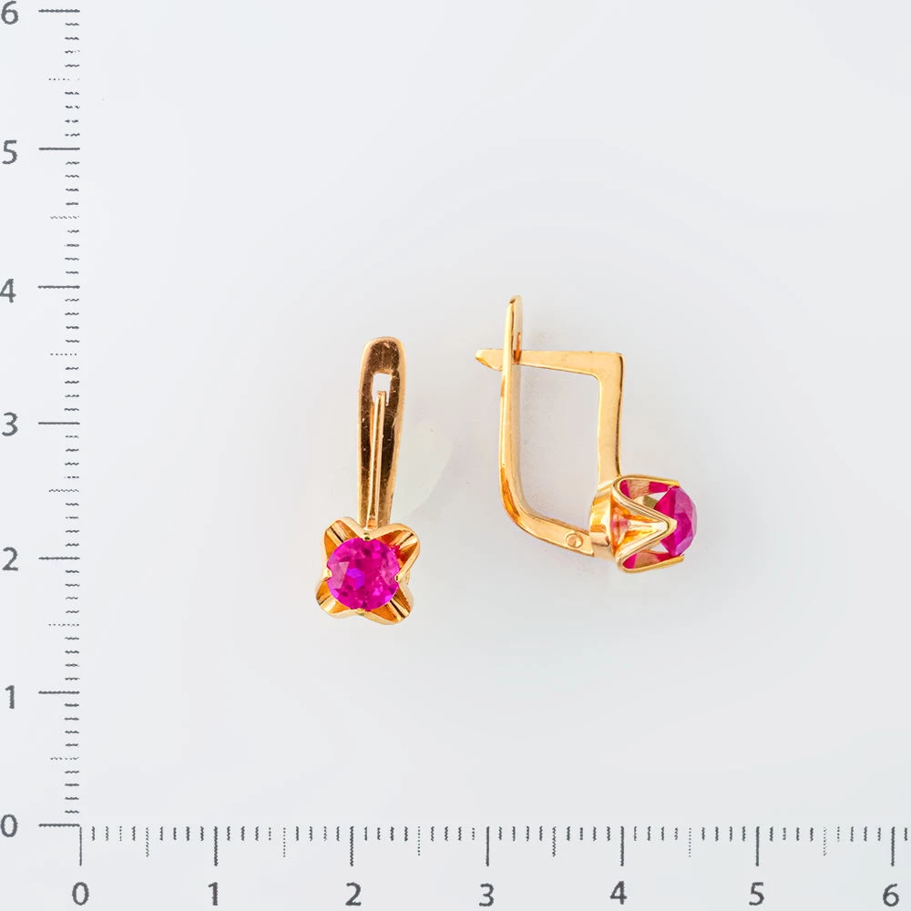 Серьги с фианитом из красного золота 583 пробы
