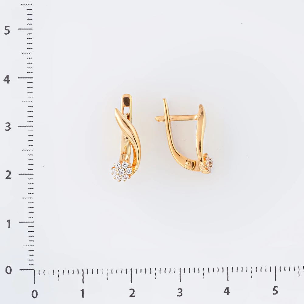 Серьги с фианитом из красного золота 585 пробы