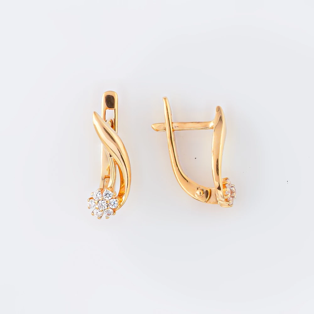 Серьги с фианитом из красного золота 585 пробы