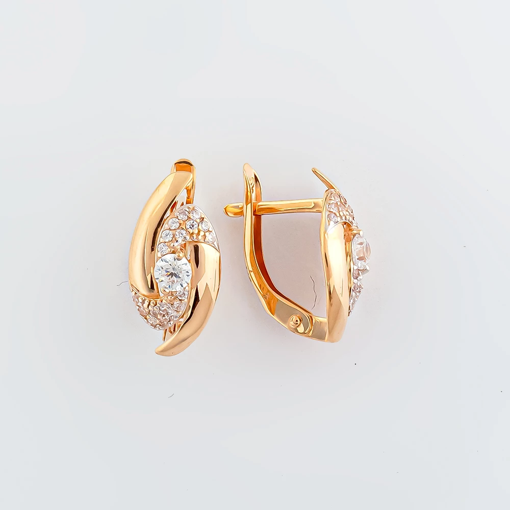 Серьги с фианитом из красного золота 585 пробы